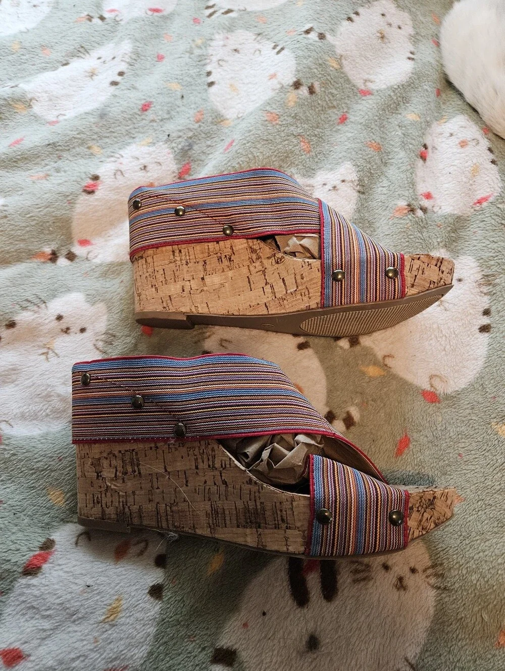 BRAND NEW ** Multicolor Striped Cork Wedge Slide